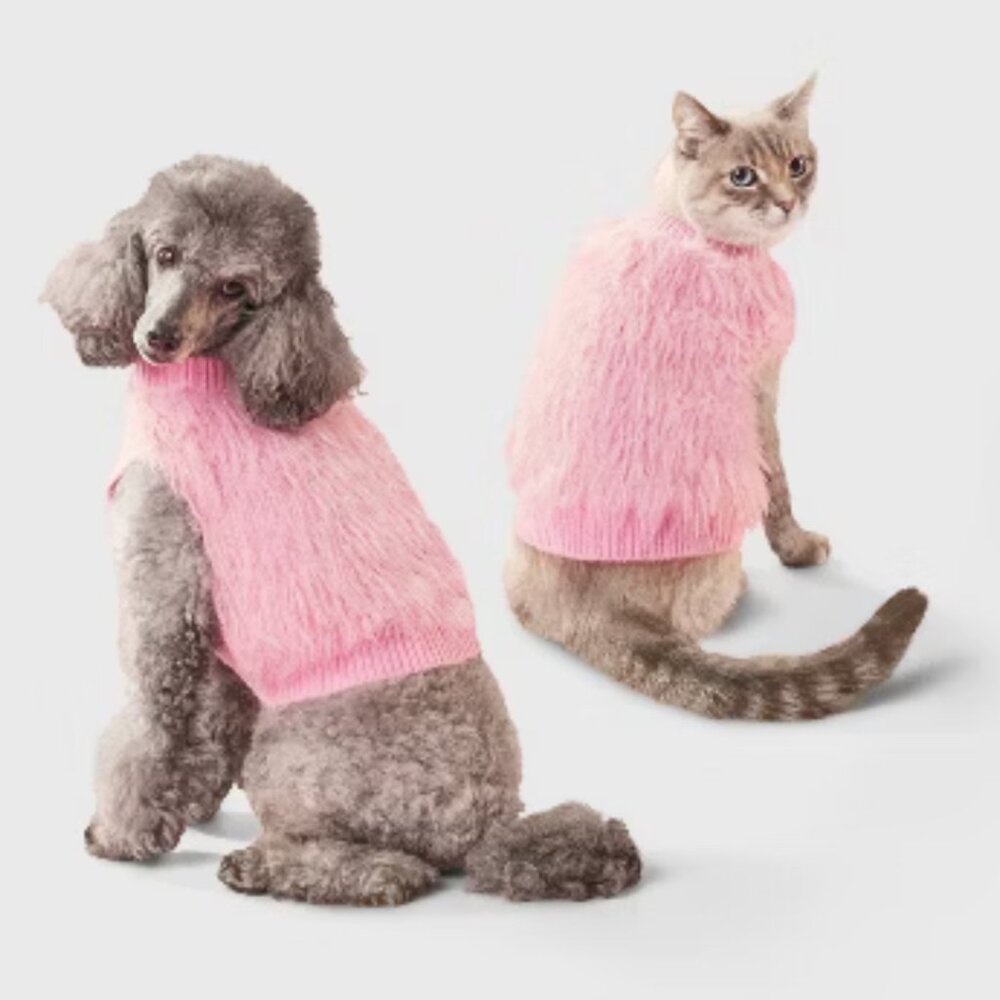 Boots & Barkley, NWT, size Large, pink/silver eyelash pet sweater.